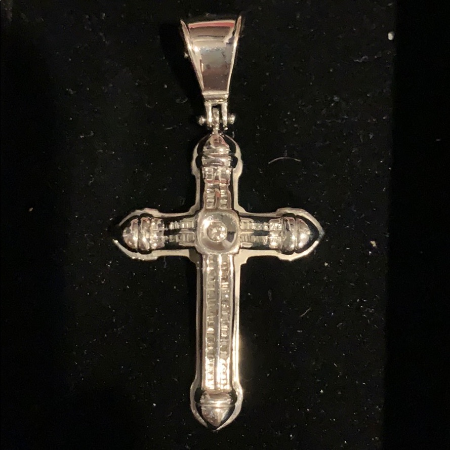 Genuine 14k White Gold Diamond Cross